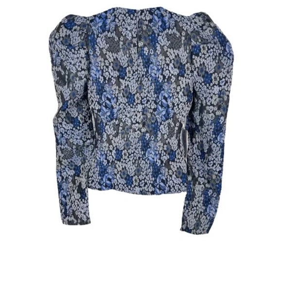 Hyacinth House Priscilla Puff Sleeve Top XS NWT Blue Floral Jacquard - Picture 6 of 12